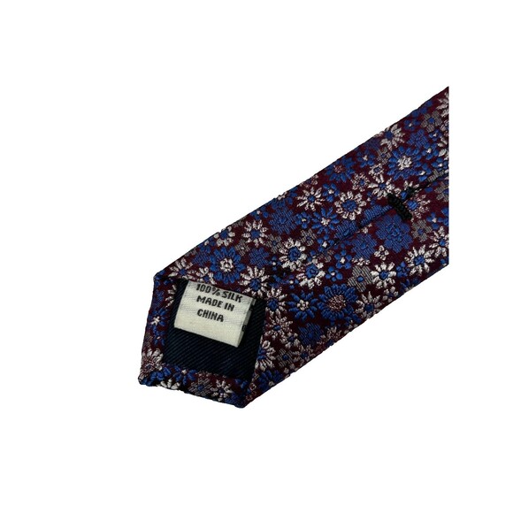 Joseph Abboud 100% Silk Tie Blue  Burgundy Floral Pattern‎  59.75” x 3” - Picture 7 of 7